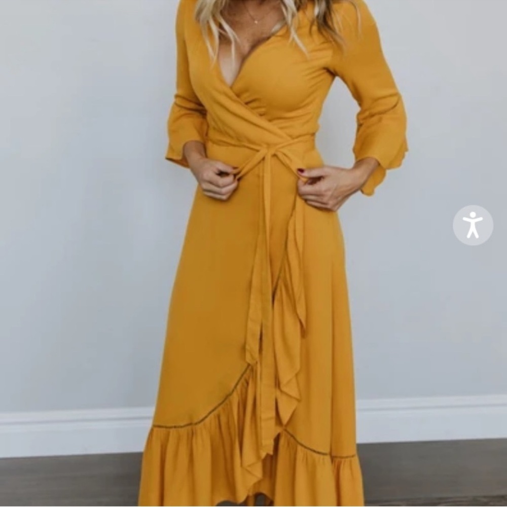 Elegant Mustard Wrap Dress